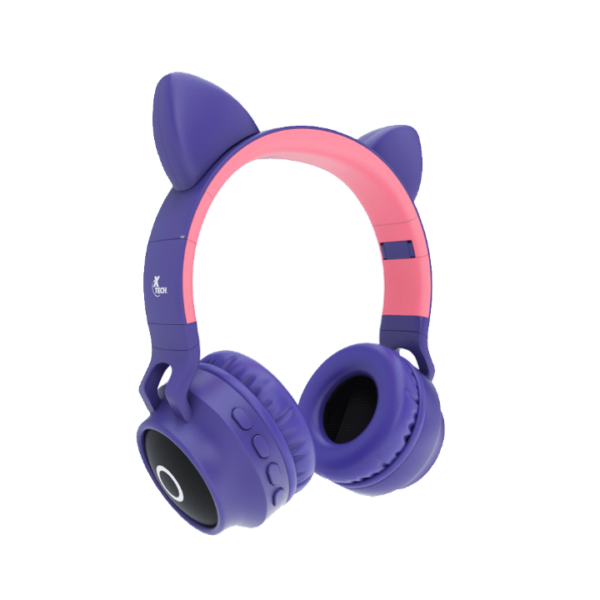 Audífonos estéreo con micrófono y tecnología inalámbrica| Hera Xtech XTH-650 -color morado y rosado