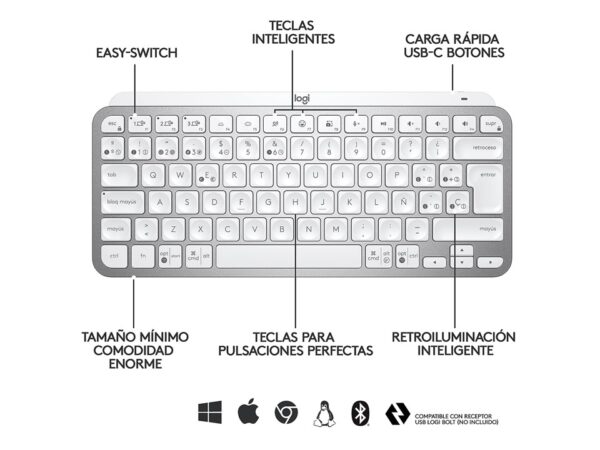 Teclado  Inalámbrico Gris MX Keys Mini Logitech - Imagen 2