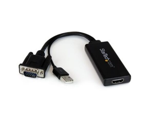 Adaptador Conversor VGA a HDMI con Audio USB y Alimentación - Cable Convertidor Móvil de HD15 a HDMI - 1080p