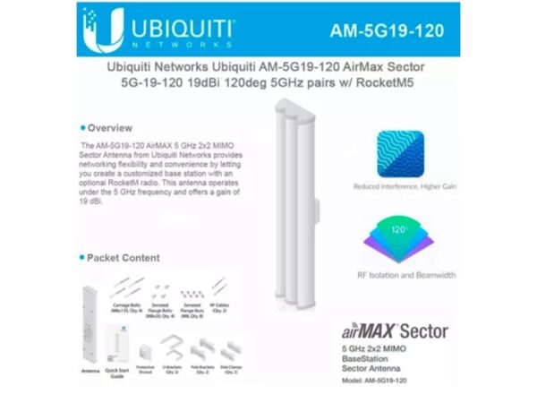 UBIQUITI ANTENA AIRMAX 5GHZ 19DBI 120G AM-5G19-120 - Imagen 2