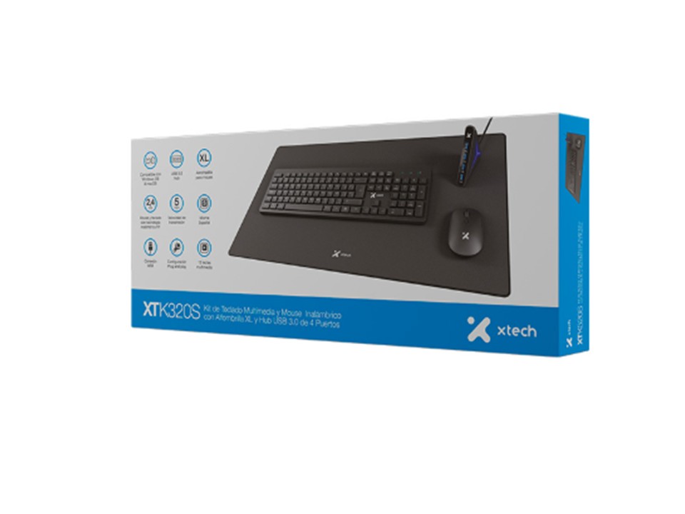 Kit de teclado multimedia y Mouse inalámbrico con alfombrilla XL y HUB USB 3.0 de 4 puertos Xtech - Imagen 6