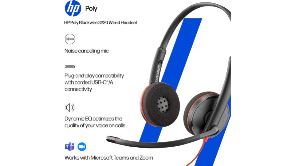 Auriculares con cable, micrófono y sonido estéreo - Poly Blackwire 3220 - Imagen 4