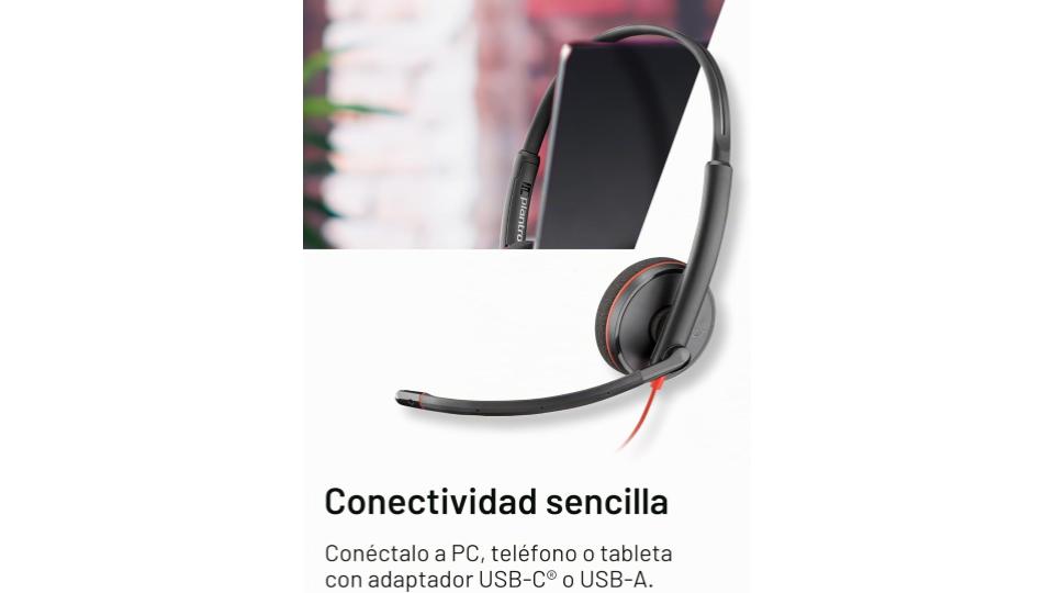 Auriculares con cable, micrófono y sonido estéreo - Poly Blackwire 3220 - Imagen 3