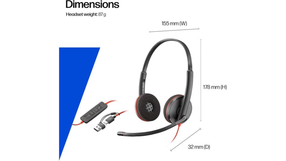 Auriculares con cable, micrófono y sonido estéreo - Poly Blackwire 3220 - Imagen 2