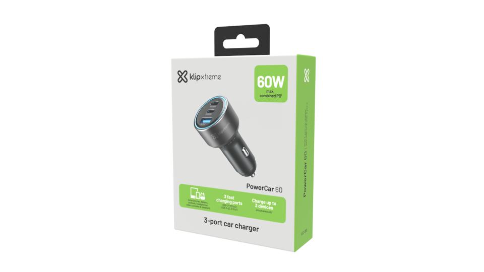 Cargador para automóvil (Car power adapter) de 60 Watt | PowerCar KCC-060 - Klip Xtreme