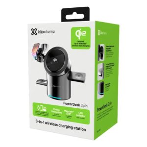 Cargador inalámbrico de tipo soporte (charging stand) de 15Watt | PowerDesk Spin KDC-400-  Klip Xtreme