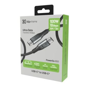 Cable de carga rápida PowerGo 650 Negro de 3m- Klip Xtreme