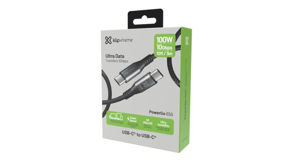 Cable de carga rápida PowerGo 650 Negro de 3m- Klip Xtreme