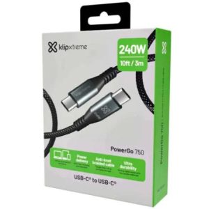 Cable de carga rápida PowerGo 750 Braided (Trenzado) Negro de 3m - Klip Xtreme