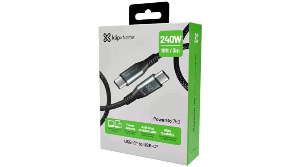Cable de carga rápida PowerGo 750 Braided (Trenzado) Negro de 3m - Klip Xtreme