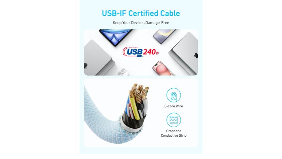 Cable de carga USB-C a USB-C de 1m 240W - Anker Zolo - Imagen 4