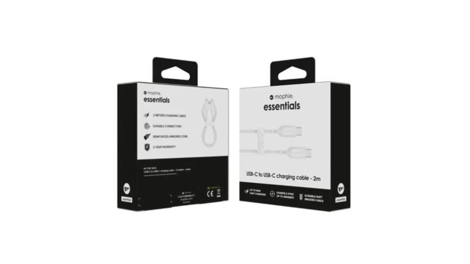Cable de carga USB-C a USB-C de 60 W | Braided (Trenzado) blanco de 2m - Mophie