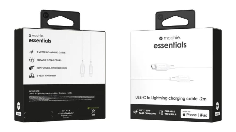 Cable de carga USB-C a Lightning de 60 W | Braided (Trenzado) blanco de 2m- Mophie