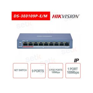 Switch PoE Hikvision de 9 Puertos (8 PoE + 1 Uplink)